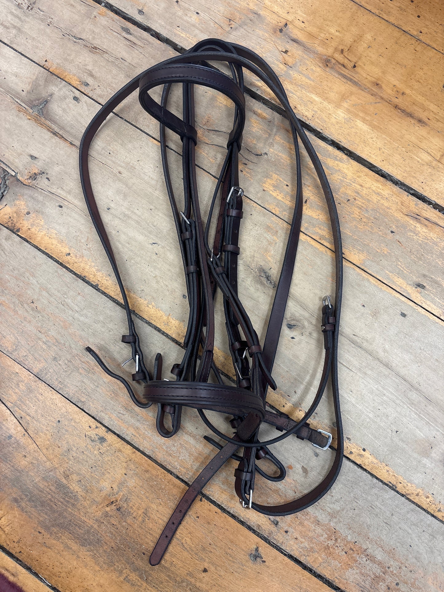 Flat Leather Hunt Bridle-Brown-Draft