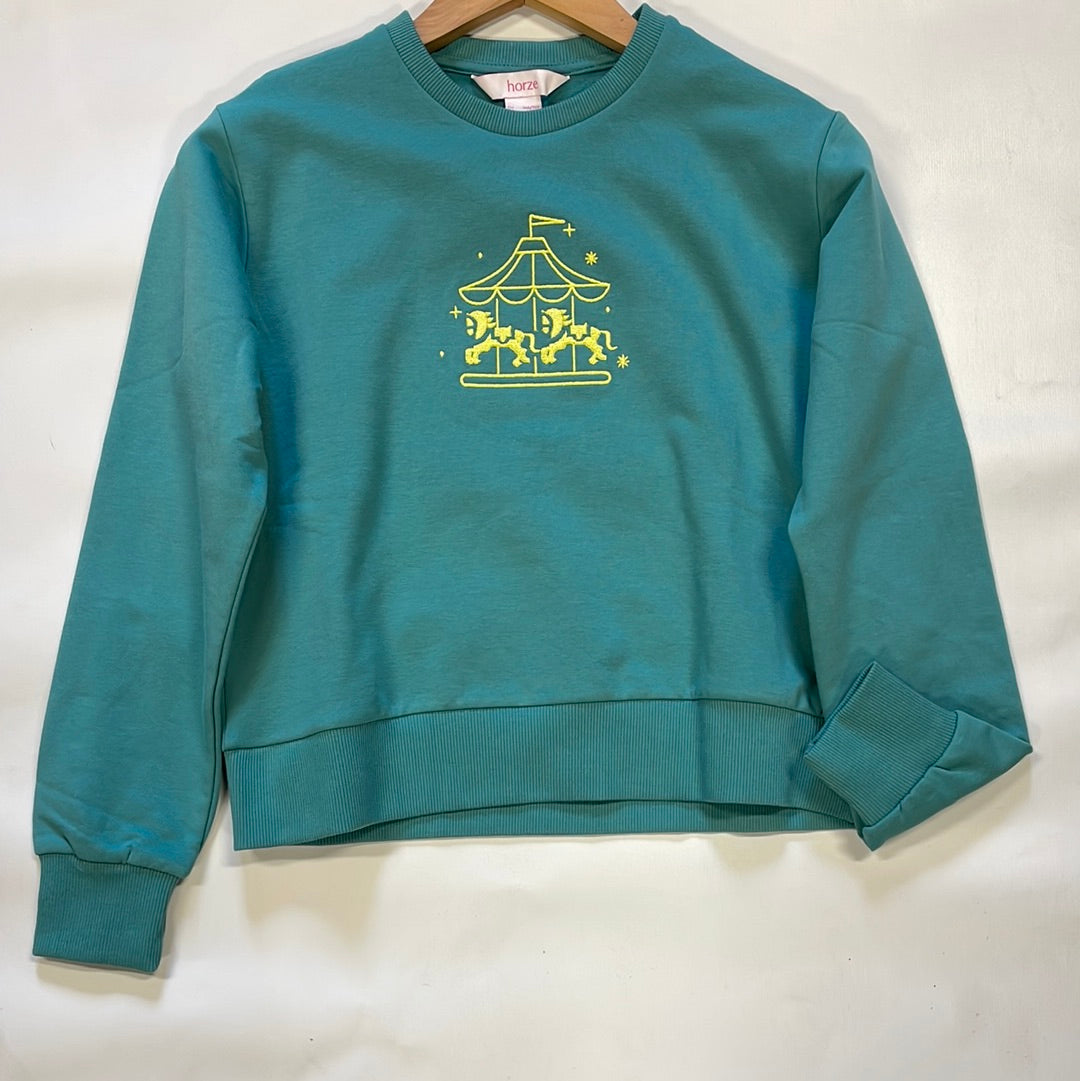 Sweat-shirt à col rond Horze, enfant, vert bleu ardoise, grand
