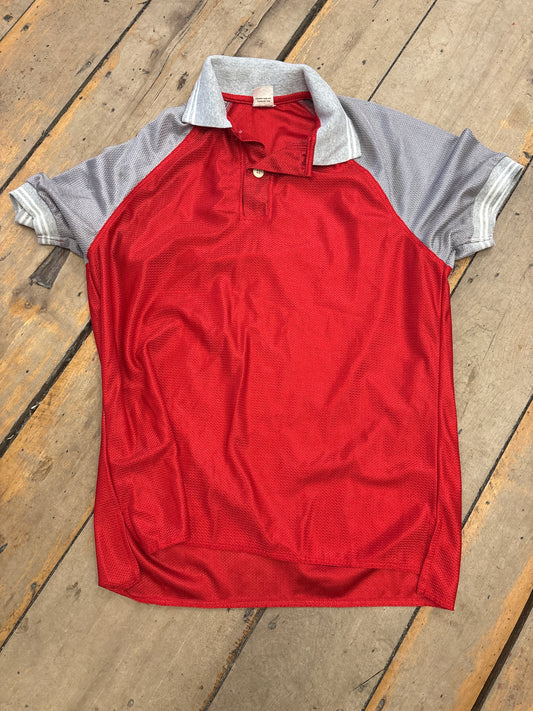 Men’s Mesh Polo Shirt-Red/Grey-Small