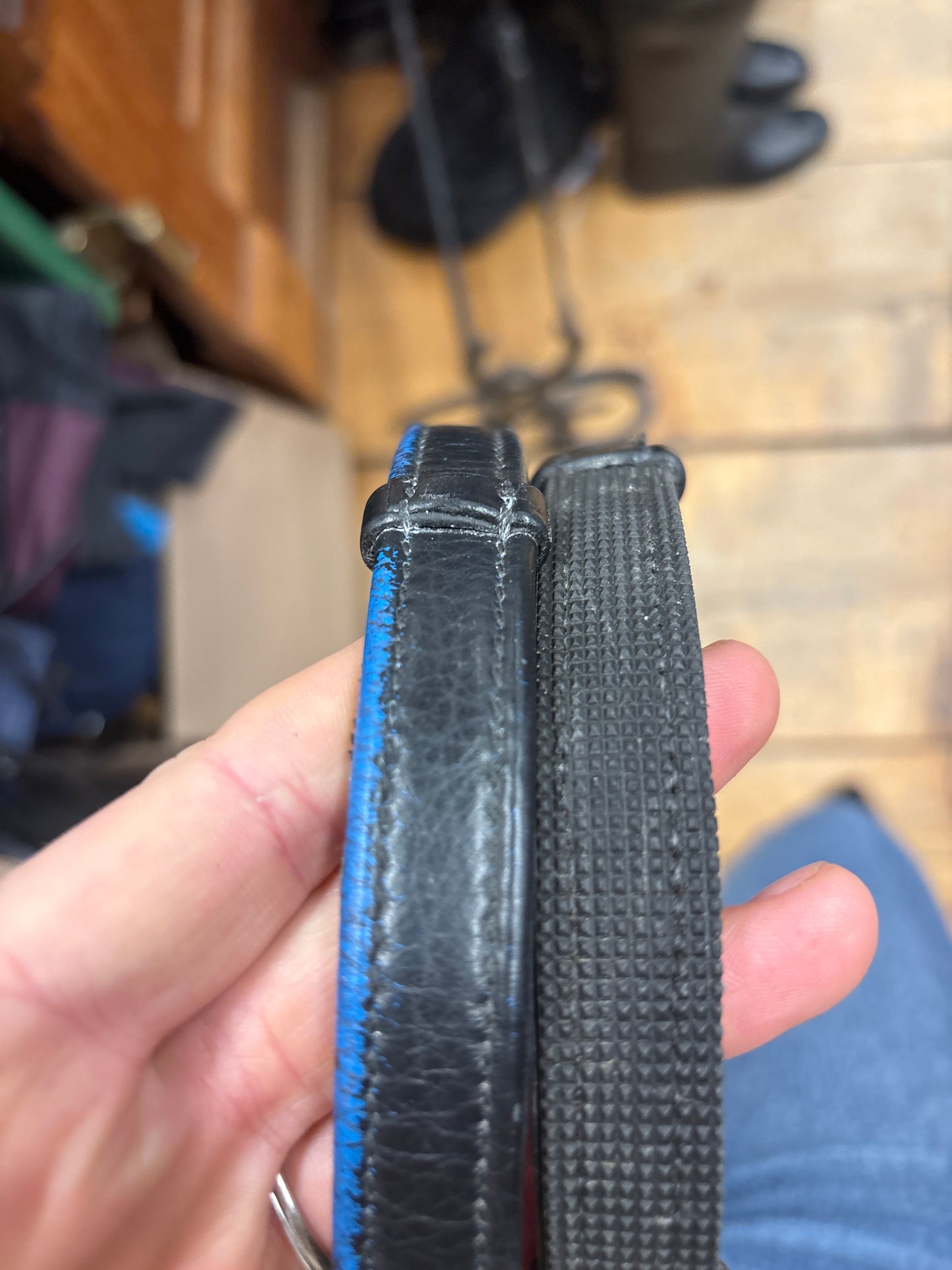 Rubber Lined Reins with Stops-Black-Full